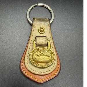 Vintage DOONEY & BOURKE Brass Duck Teardrop Leather keyring key chain 3"